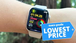 Apple Watch 8 displaying activity goals while on wrist