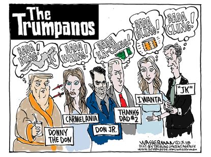 Political cartoon U.S. Trump family controversies nepotism White House chaos The Sopranos