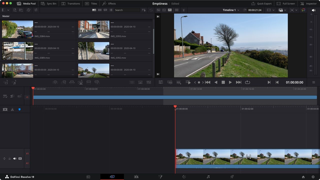 Screenshot of DaVinci Resolve 19 interface for the purposes of a beginner's guide.