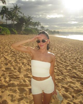 White co-ord shorts and bandeau top