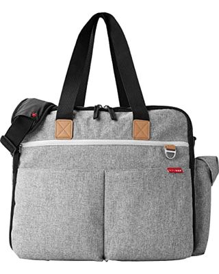 Skip Hop Wickeltasche: Iconic Weekender Duo, extra großes Fassungsvermögen mit Wickelunterlage und Kinderwagenzubehör, Melange Grey