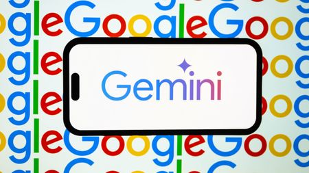 Gemini on a phone with a Google background.