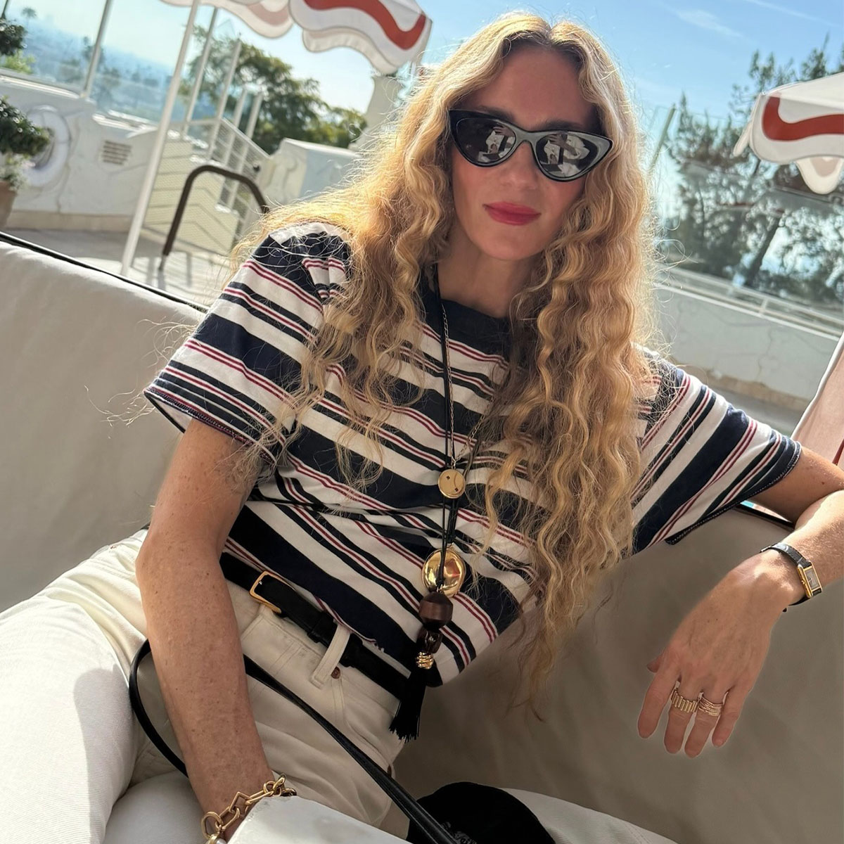 Woman in stripe t-shirt