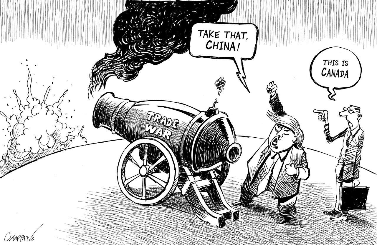 Political cartoon U.S. Trump trade war tariffs Canada China NAFTA