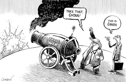Political cartoon U.S. Trump trade war tariffs Canada China NAFTA