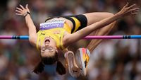 Yaroslava Mahuchikh of Team Ukraine competes in the Women's High Jump Final during the Novuna London Athletics Meet