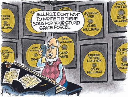 Political cartoon U.S. John Williams space force Trump theme song music