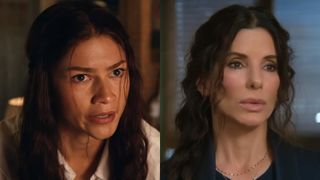 Right: Zendaya in Spider-Man Brand New Day. Left: Sandra Bullock in Practical Magic 2.