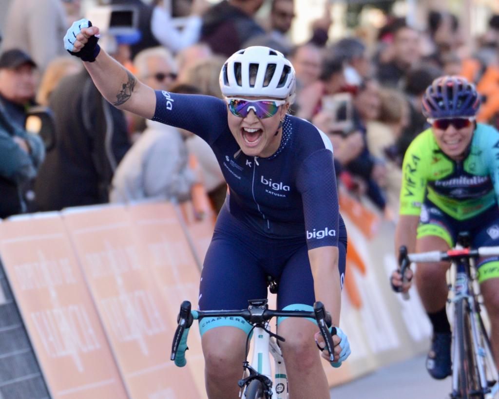 Emma Norsgaard J&oslash;rgensen (Katusha-Bigla) wins stage 1 at Setmana Ciclista Valenciana