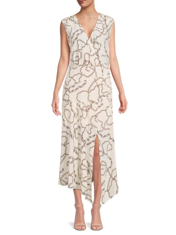 Veronica Beard Wixson Chain Printed Silk Hybrid Dress