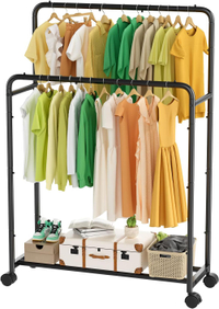 Simple Trending  Clothing Clothes Rack Double Rods with Wheels