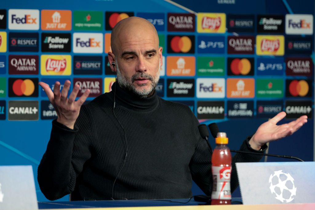 Coach of Manchester City Pep Guardiola speaks to the media during the post-match press conference following the UEFA Champions League 2024/25 League Phase MD7 match between Paris Saint-Germain (PSG) and Manchester City at Parc des Princes stadium on January 22, 2025 in Paris, France. 