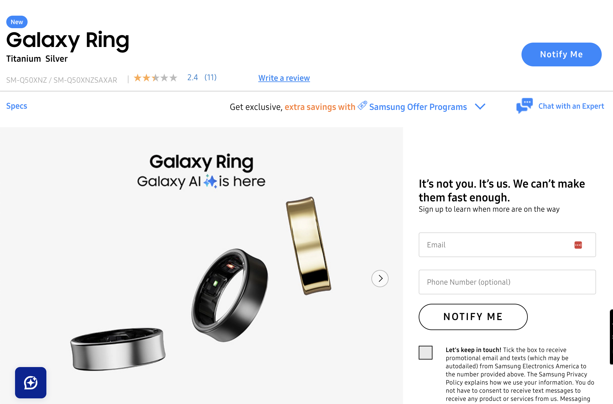 Samsung Galaxy Ring retail website