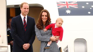 Prince William, Princess Catherine and Prince George of Cambridge leave Fairbairne Airbase as they head back to the UK after finishing their Royal Visit to Australia on April 25, 2014 in Canberra, Australia.