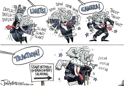 Political Cartoon U.S. GOP Trump Public Impeachment Hearings In-Traction