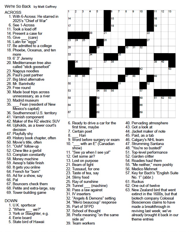 An unsolved crossword puzzle.