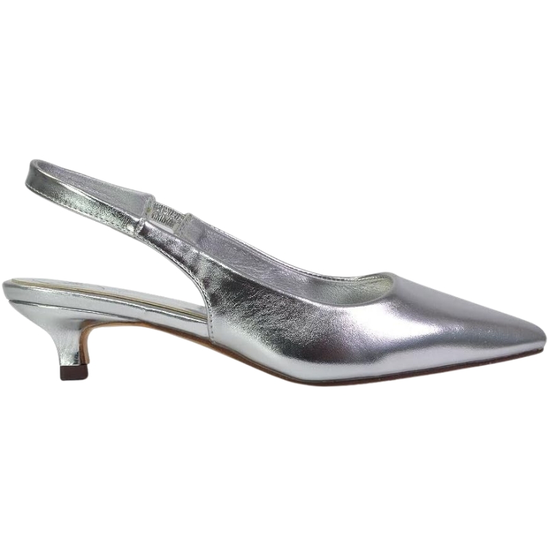 ESSEX GLAM, Womens Low Kitten Heel Shoes Ladies Slingback Sandals Pointed Toe Party Bridal Evening Silver Pumps Size 4