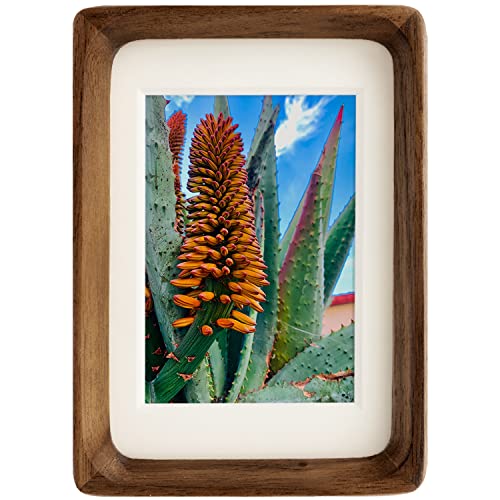 Hans 5""x7"" Handcrafted Photo Frame - Wooden Picture Frame With Mat -Wall Mounting Vertical or Horizontal Display(walnut,5""x7"" Matted to 4""x6"")