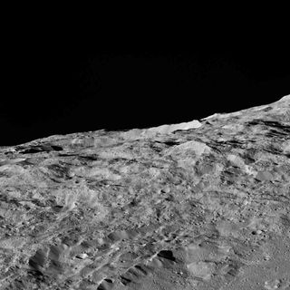 A close-up view of the dwarf planet Ceres, taken on Dec. 10, 2015, by the Dawn space probe, during a maneuver that placed the probe within 240 miles (385 kilometers) of Ceres.