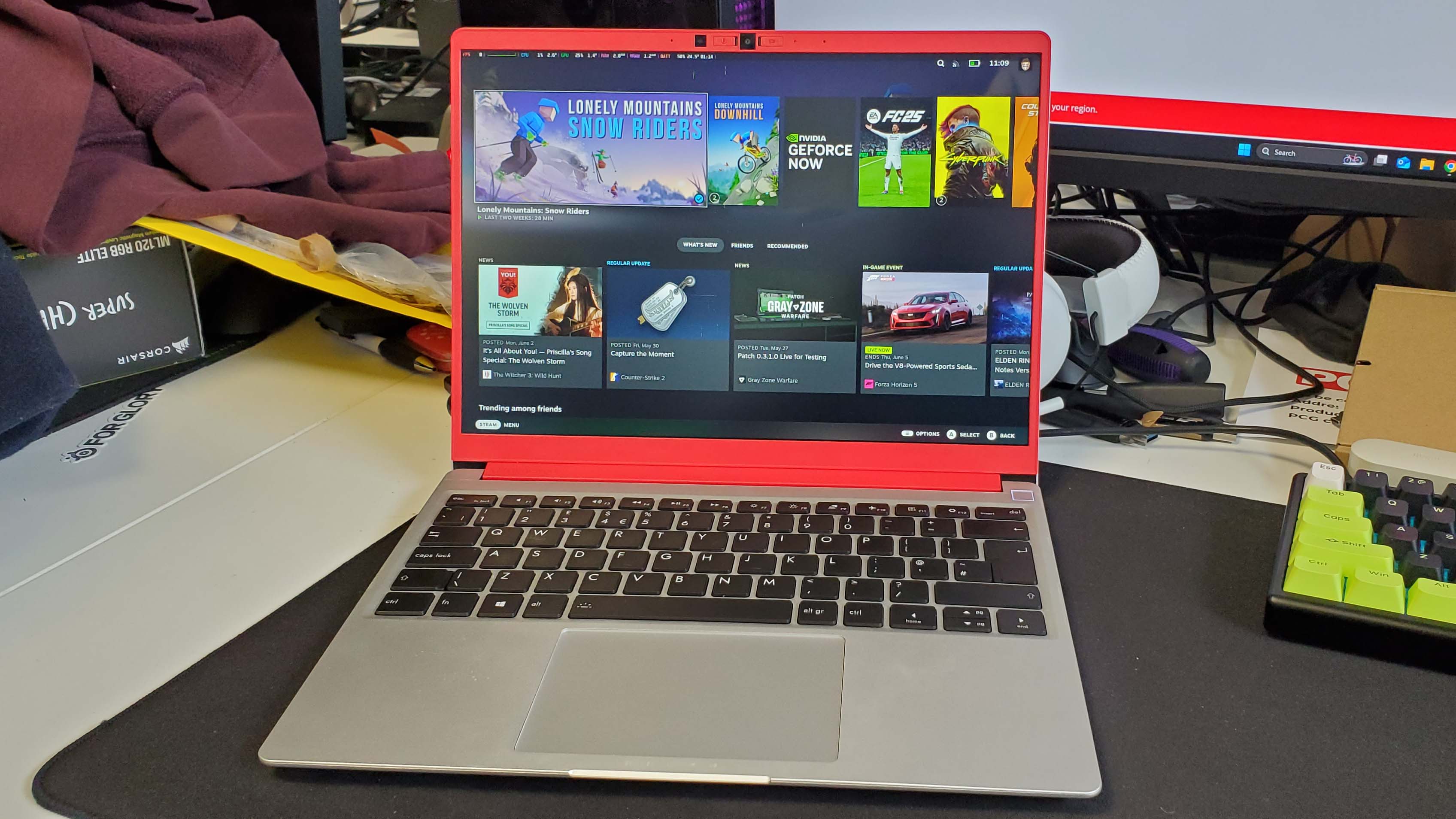 Framework 13 laptop with SteamOS running on the screen