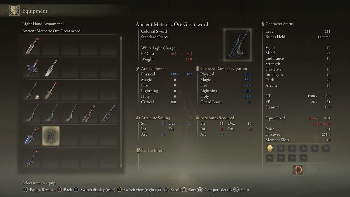 Elden Ring: Shadow of the Erdtree legendary weapons - Ore Greatsword stats