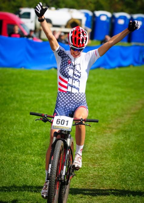 Lea Davison (Specialized) winning the short track race and sweeping the weekend