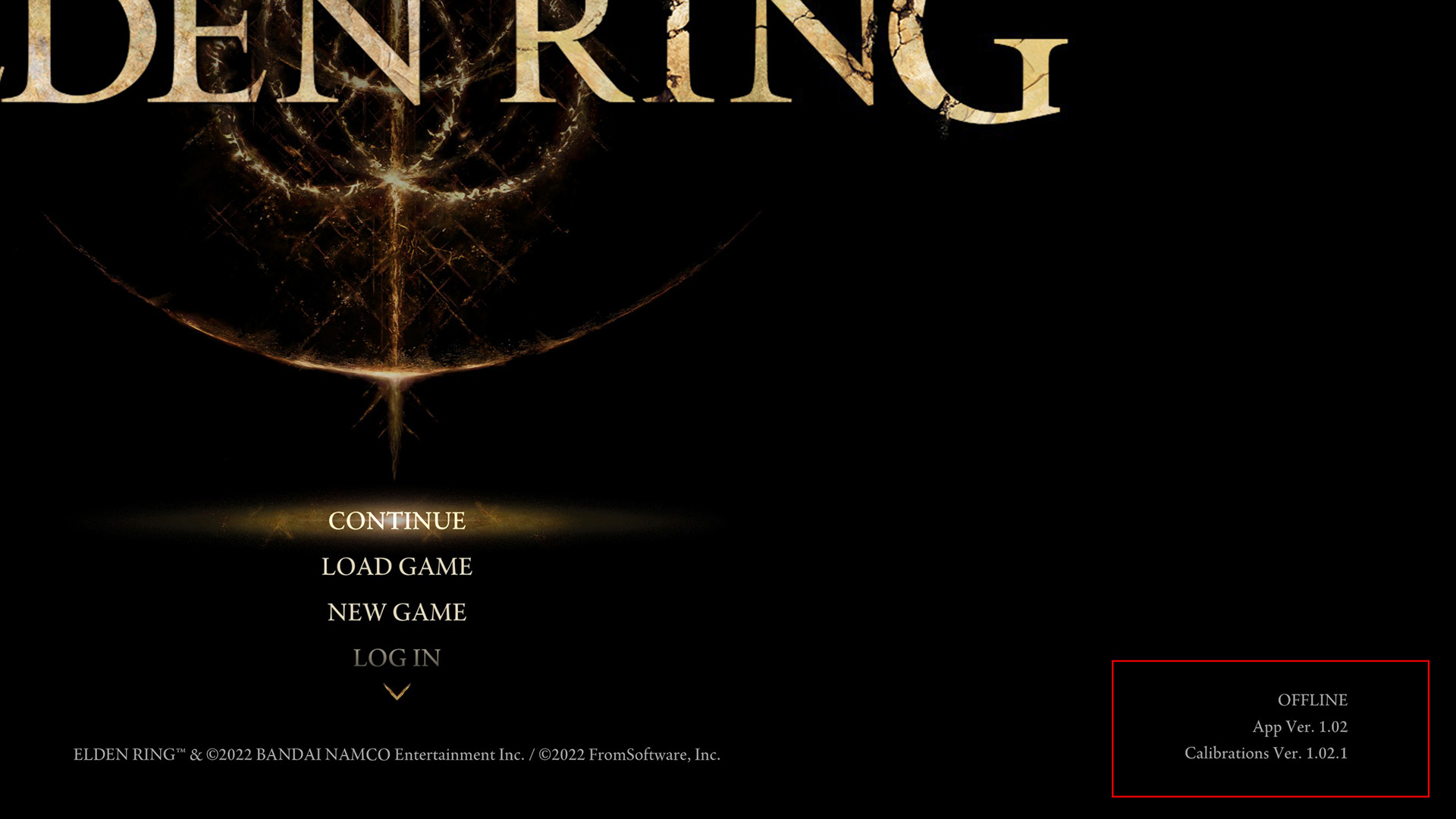 A screenshot of the version number on the Elden Ring main menu, in the bottom right of the screen
