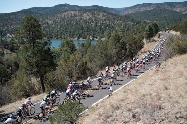The men's group heads along the banks of Lake Roberts.