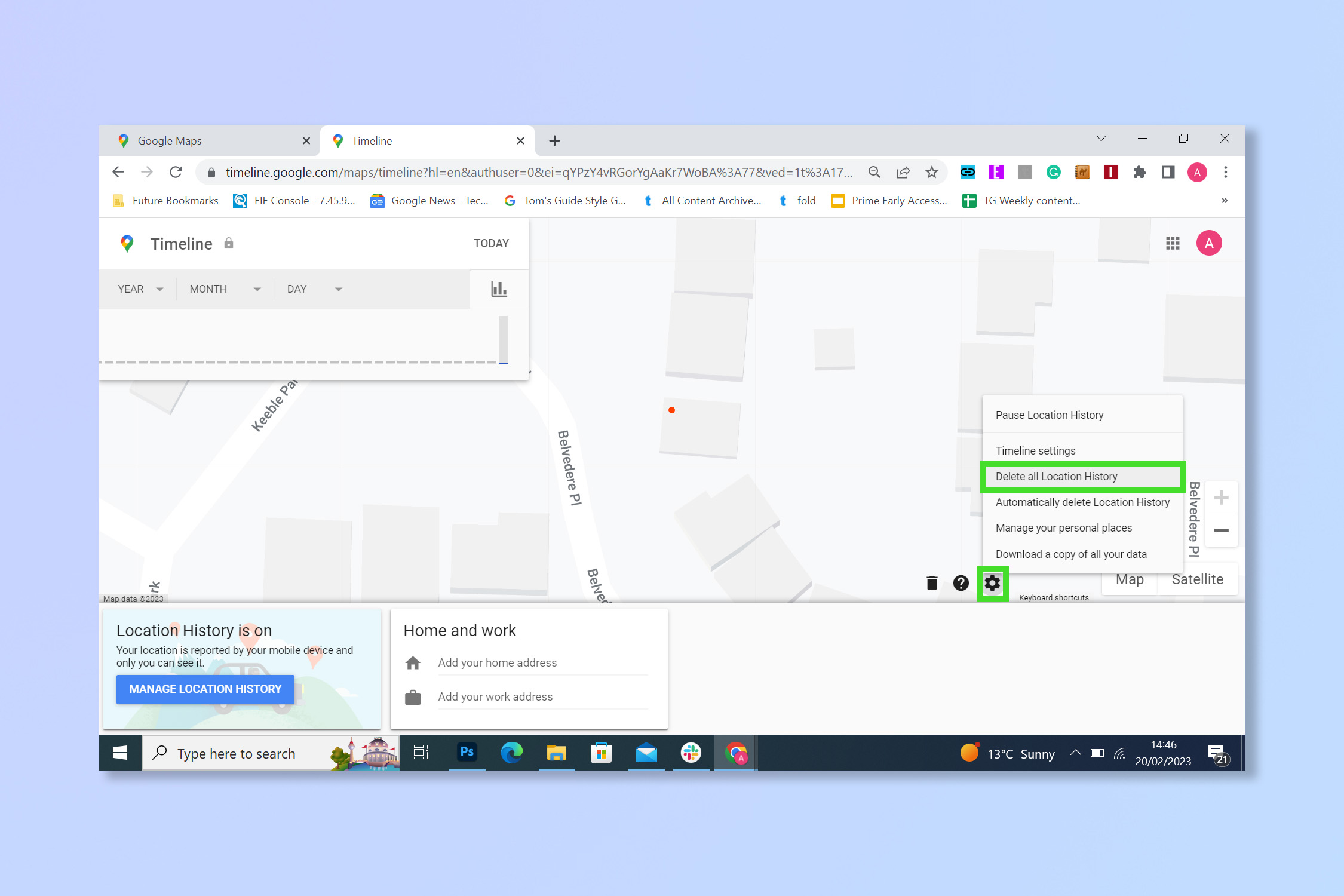 El tercer paso para eliminar el historial de ubicaciones en los mapas de Google