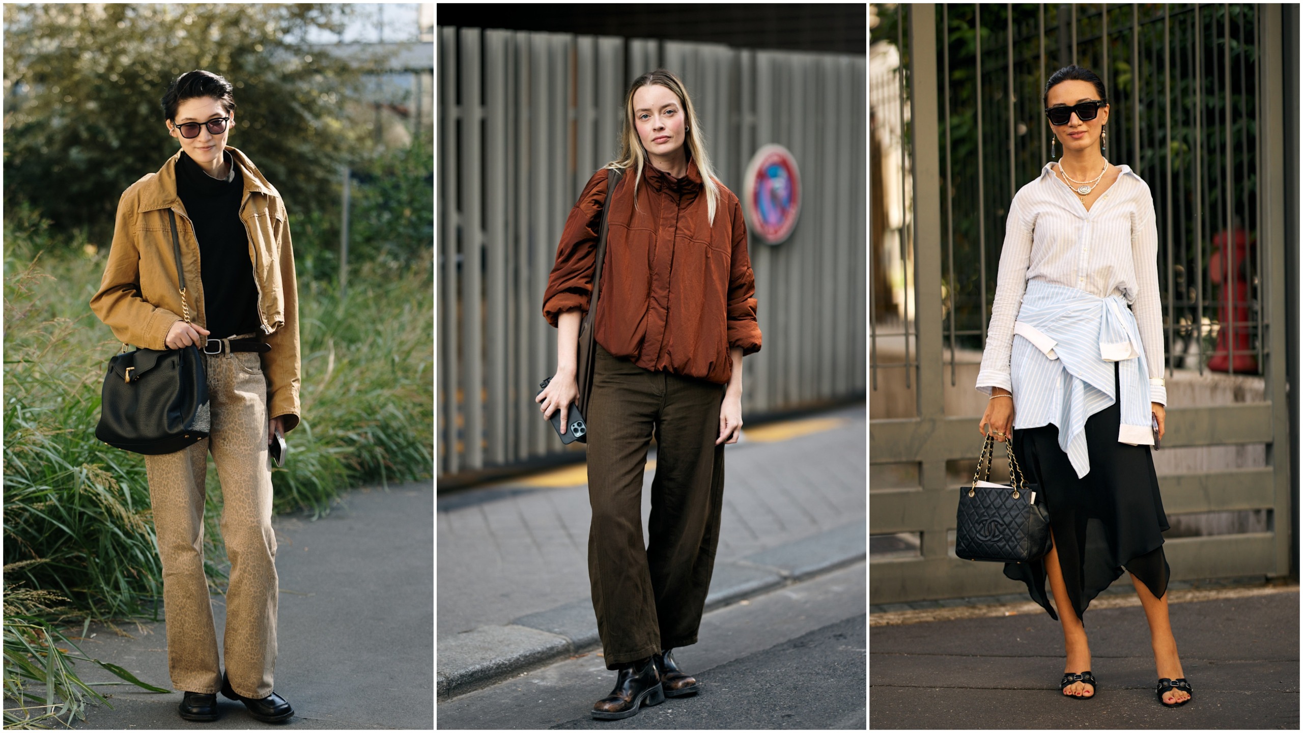collage of women wearing fall basics