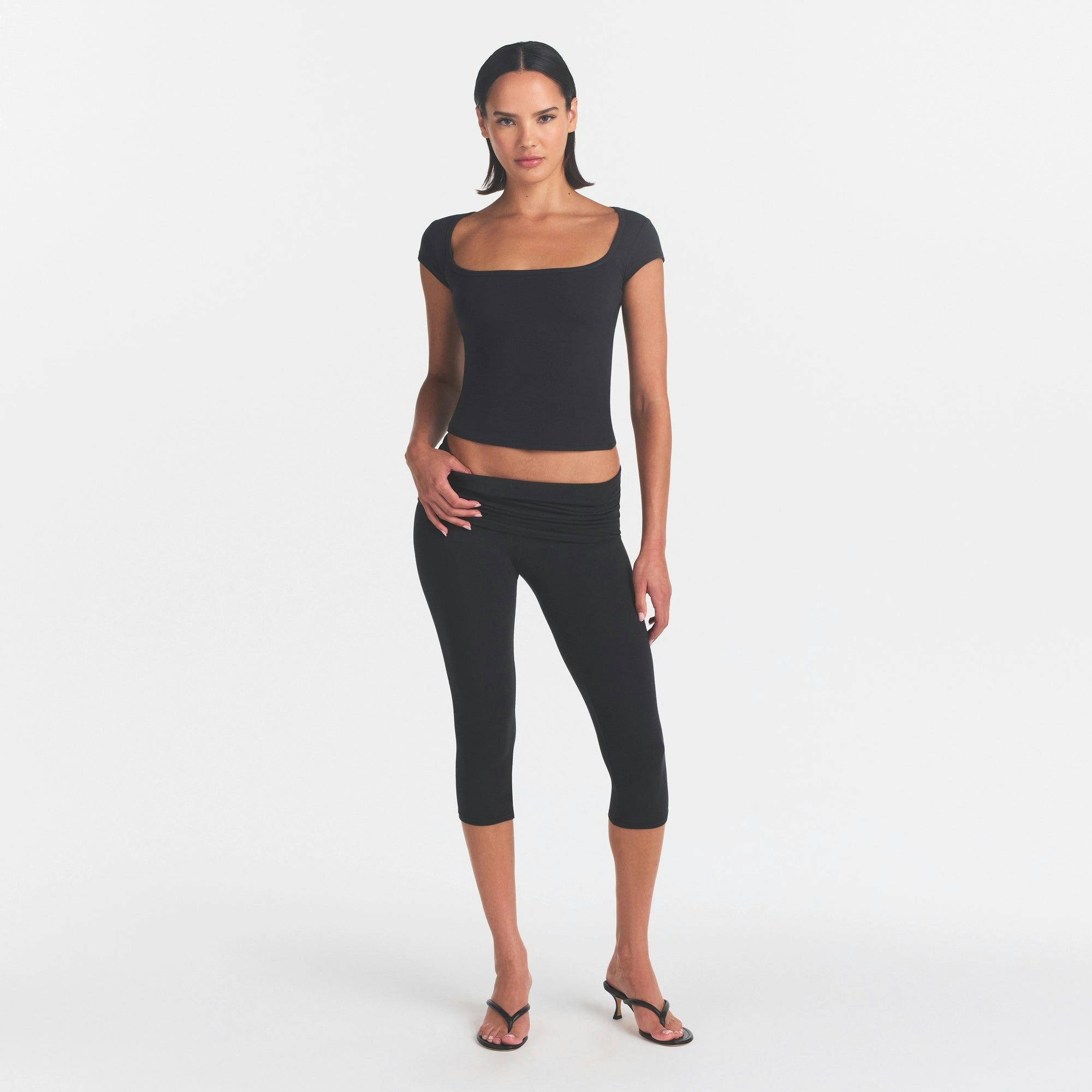 Cotton Jersey Foldover Capri | Soot | Xxs