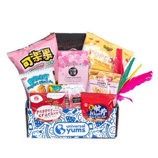 A Universal Yums box filled with snacks from around the world