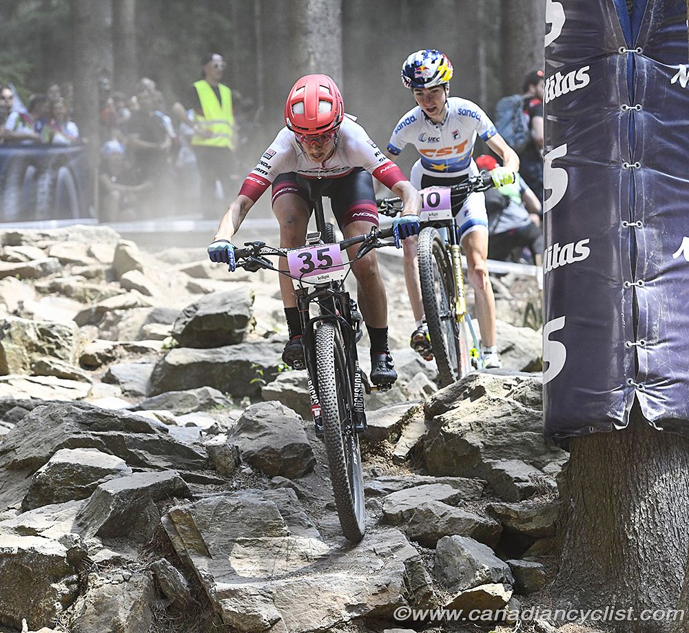 Haley Smith (Norco Factory Team XC) and Yana Belomoina (CST Sandd American Eagle MTB Racing Team)