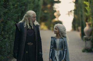 a still of Viserys and Laena from House of the Dragon