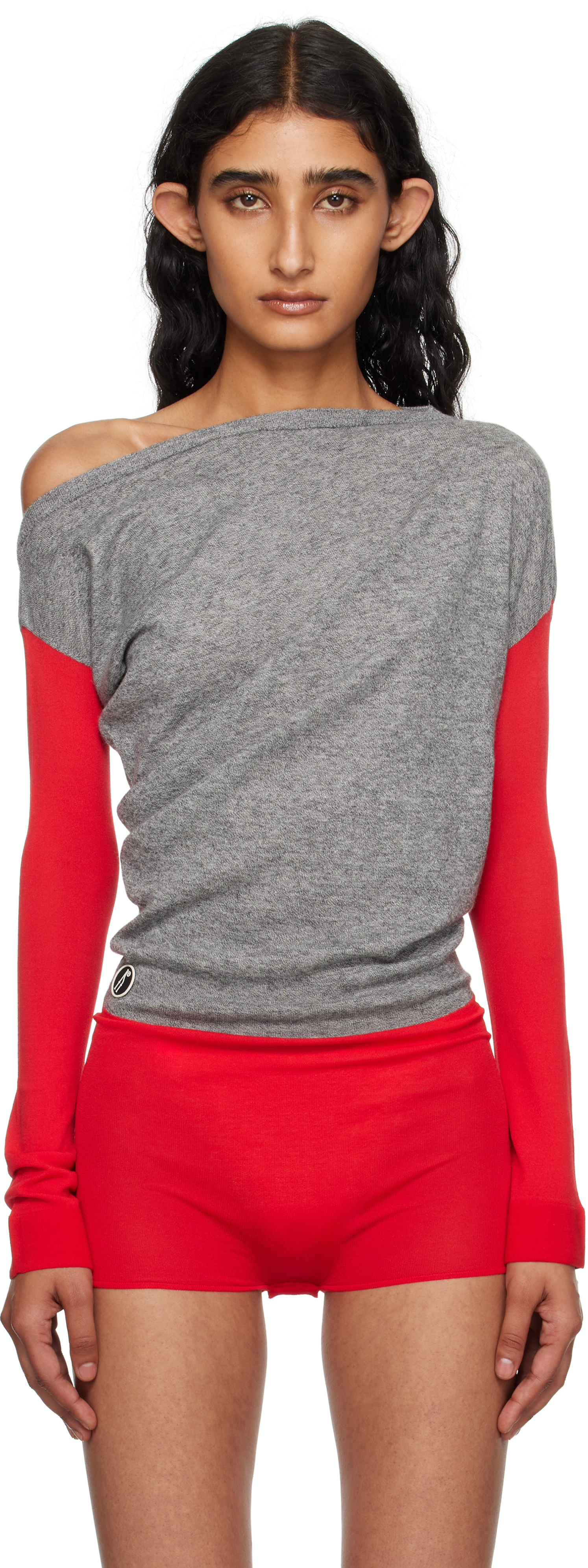 Gray &amp;amp; Red Heiss Knit Bodysuit