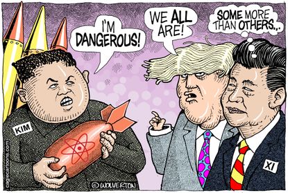 Political Cartoon U.S. Nuclear Weapons North Korea Kim Jong Un Xi Jinping China Trump War