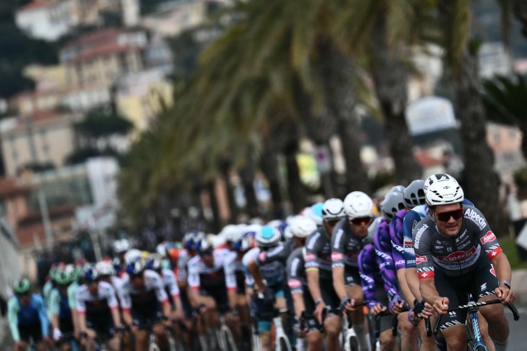 Switzerland's Silvan Dillier of teal Alpecin-Deceuninck leads the pack during the Milan - Sanremo one-day classic cycling race, on March 22, 2025. (Photo by Marco BERTORELLO / AFP)