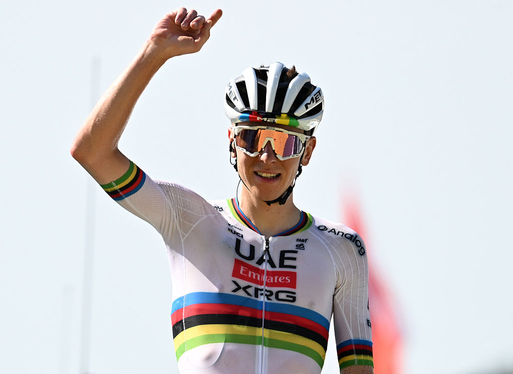 HAUTACAM, FRANCE - JULY 17: (EDITOR&#039;S NOTE: Alternate crop) Tadej Pogacar of Slovenia and UAE Team Emirates - XRG celebrates at finish line as stage winner during the 112th Tour de France 2025, Stage 12 a 180.6km stage from Auch to Hautacam 1519m / #UCIWT / on July 17, 2025 in Hautacam, France. (Photo by Tim de Waele/Getty Images)