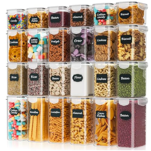 Storivo 24 Pack Airtight Kitchen Food Containers &amp;ndash; Bpa-Free Cereal Storage Containers &amp;amp; Food Storage Containers for Flour, Sugar &amp;amp; Baking Supplies, With 24 Labels &amp;amp; Marker (33.6l)