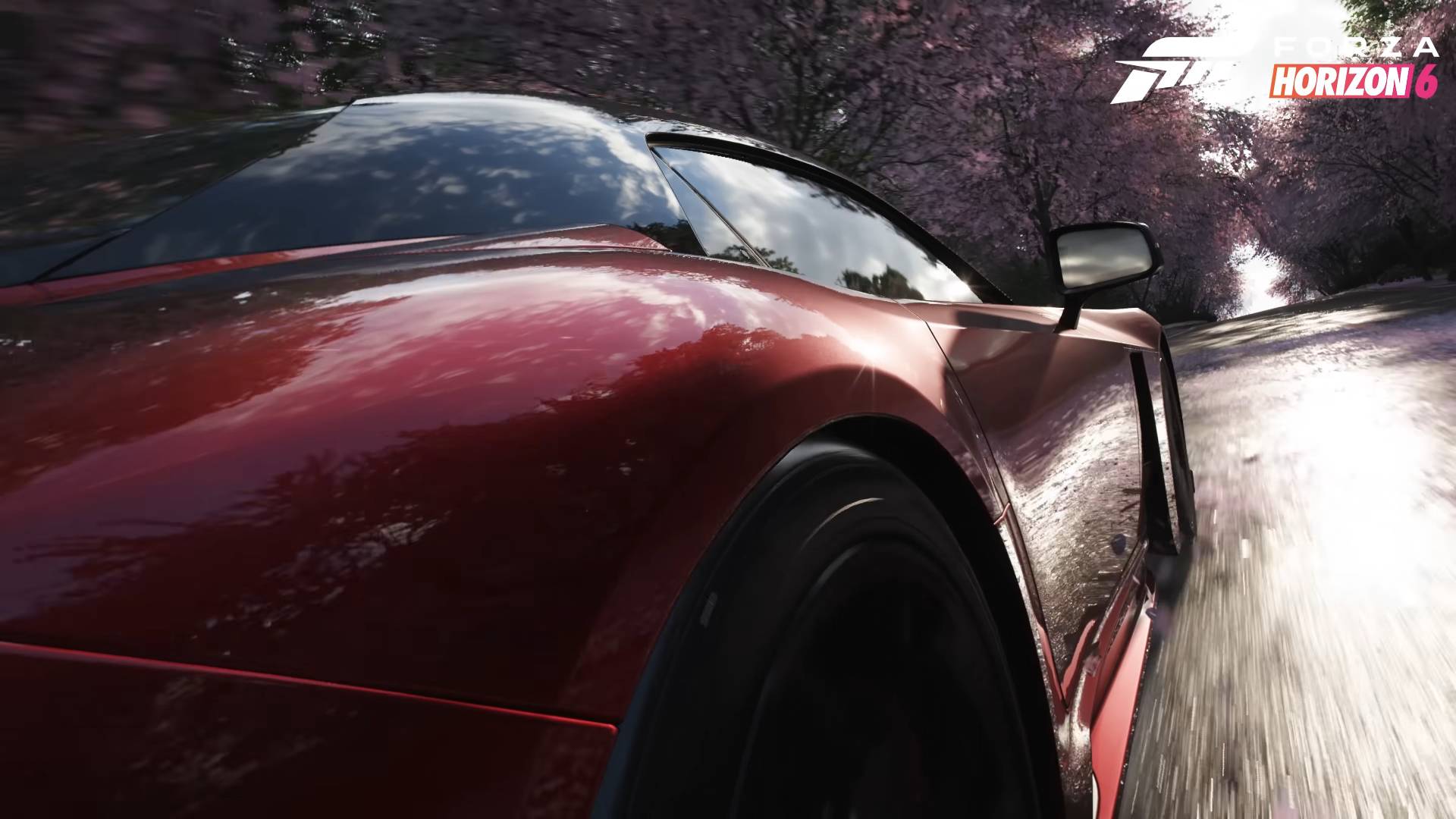 Forza Horizon 6 Toyota GR GT cover car driving down road with cherry blossom trees