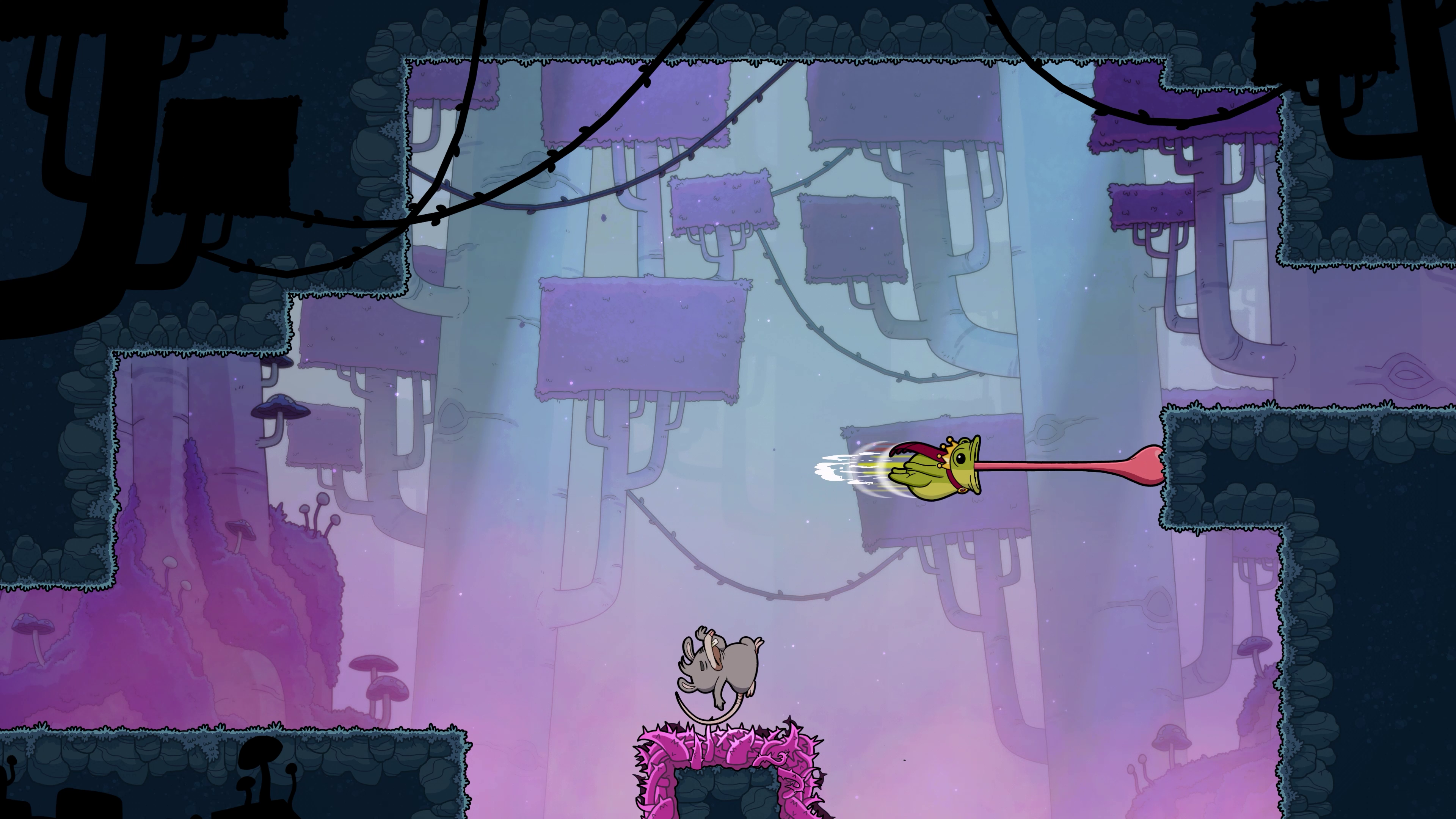 Croak, a little frog fires its tongue at a wall