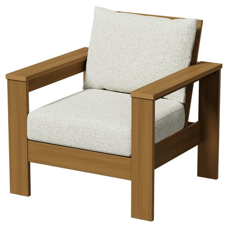 Better Homes &amp;amp; Gardens Ezra Outdoor Hdpe Club Chair, Teak With Cream Boucle Cushions