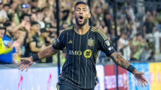 Denis Bouanga #99 of Los Angeles FC celebrates his goal during a Leagues Cup semi-final game against Colorado Rapids ahead of the Leagues Cup Final 2024