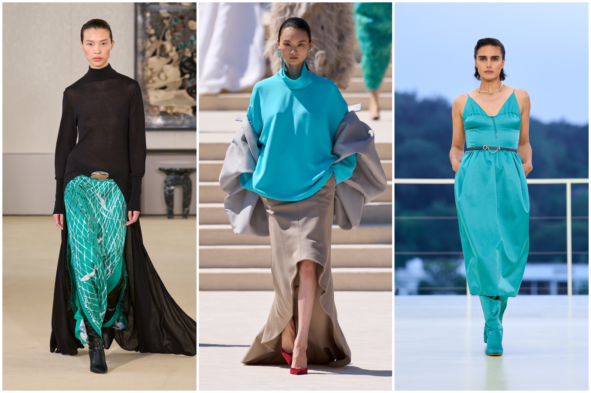 aqua blue on the fall 2026 runways of altuzarra and hermes, and on the fall 2026 couture runways of balenciaga