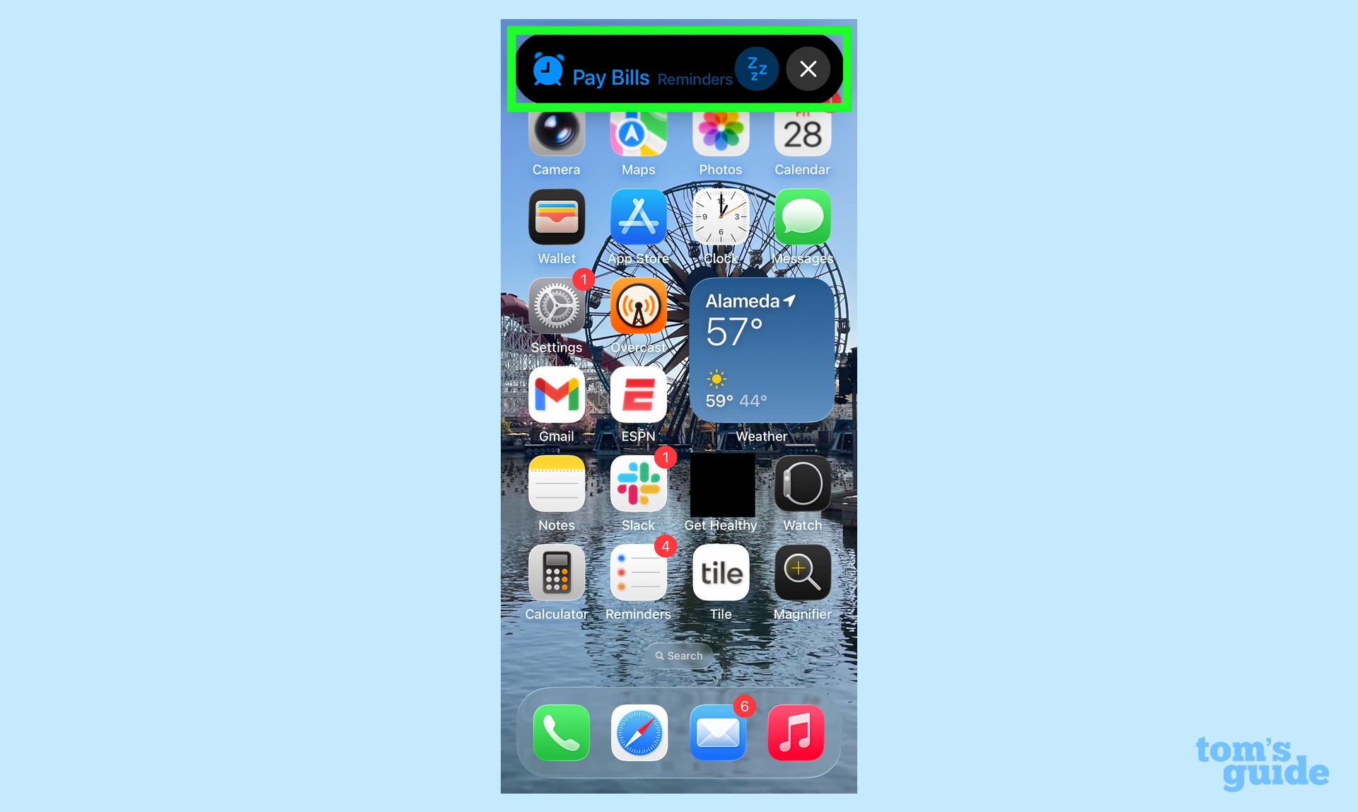 Alert for an urgent to-do appears on iPhone Screen
