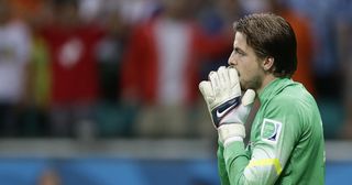 Tim Krul of Holland preparing the penalty shoot out during the World Cup match between Holland v Costa Rica on July 5, 2014