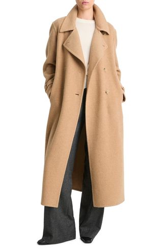 Double Breasted Wool Blend Belted Coat