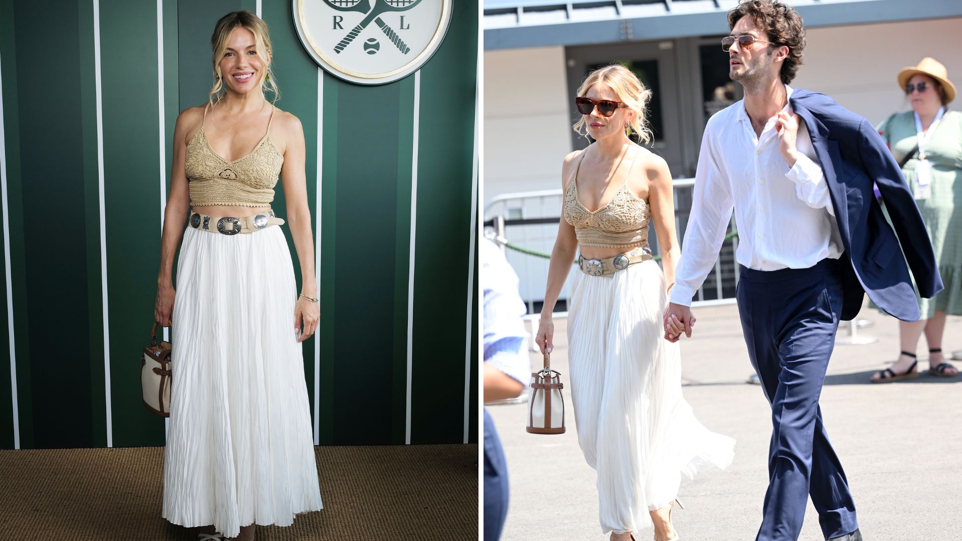 Two images of Sienna Miller at Wimbledon 2025