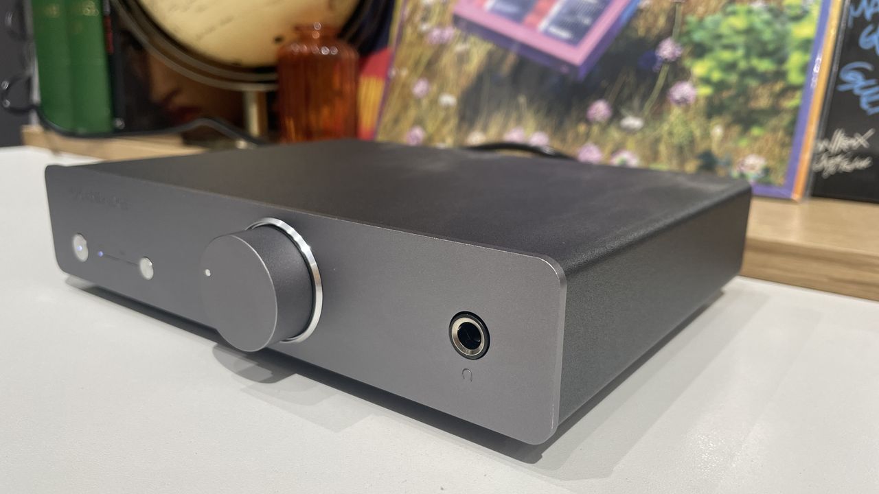 Cambridge Audio Duo MM/MC on desk with records in background
