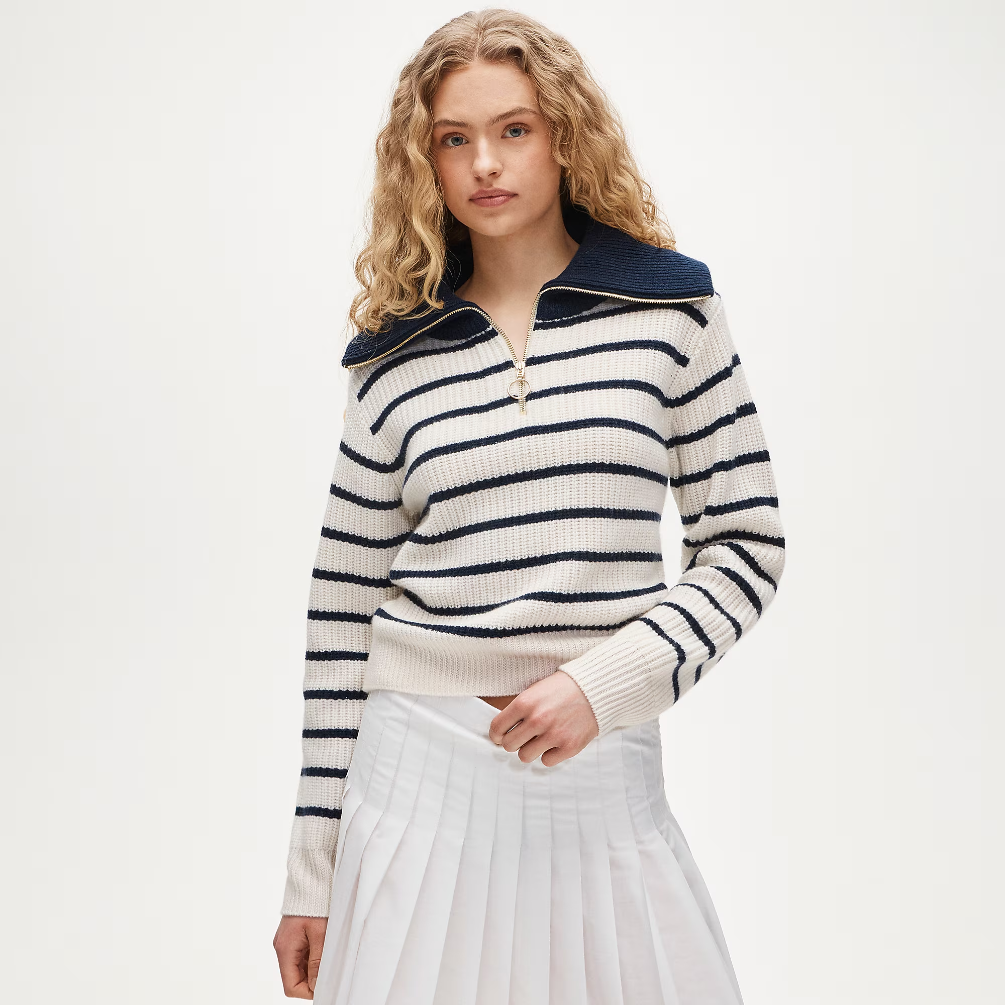J.Crew, Cashmere Quarter-Zip Sweater in Mariner Stripe